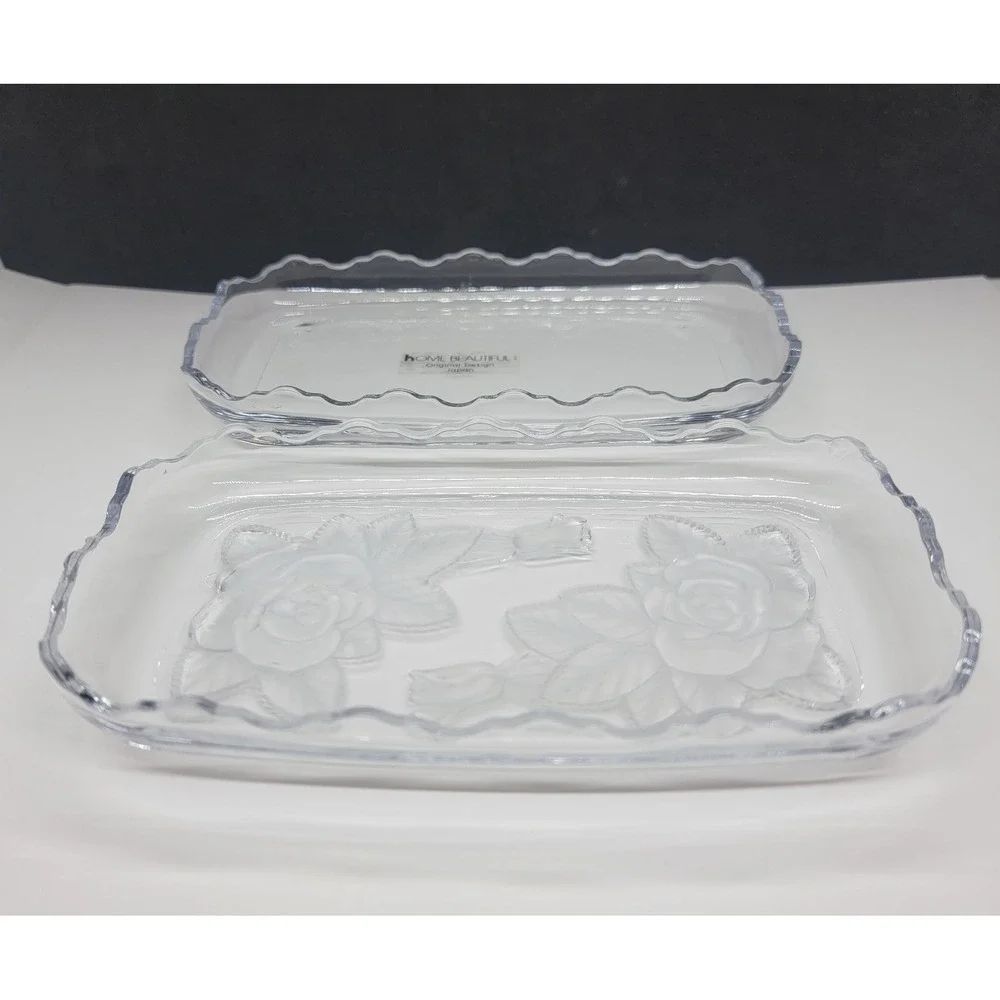 Home Beautiful Crystal Glass Rose Vanity Jewelry Dish with Lid Japan